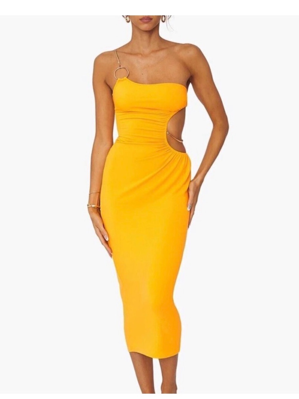 WeWoreWhat Yellow One-Shoulder Cutout Midi Dress
